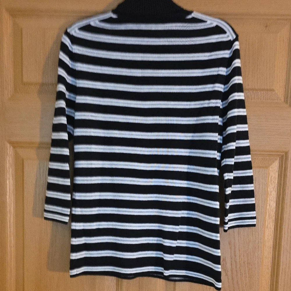 Tommy Hilfiger Black and White‎ Striped Turtleneck Sweater Sz Sp